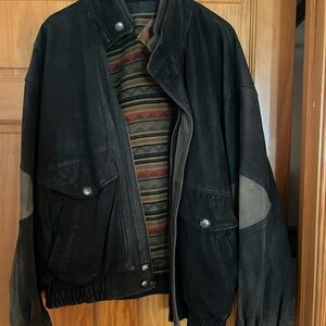 The Territory Ahead Black and Gray Suede Bomber Jacket